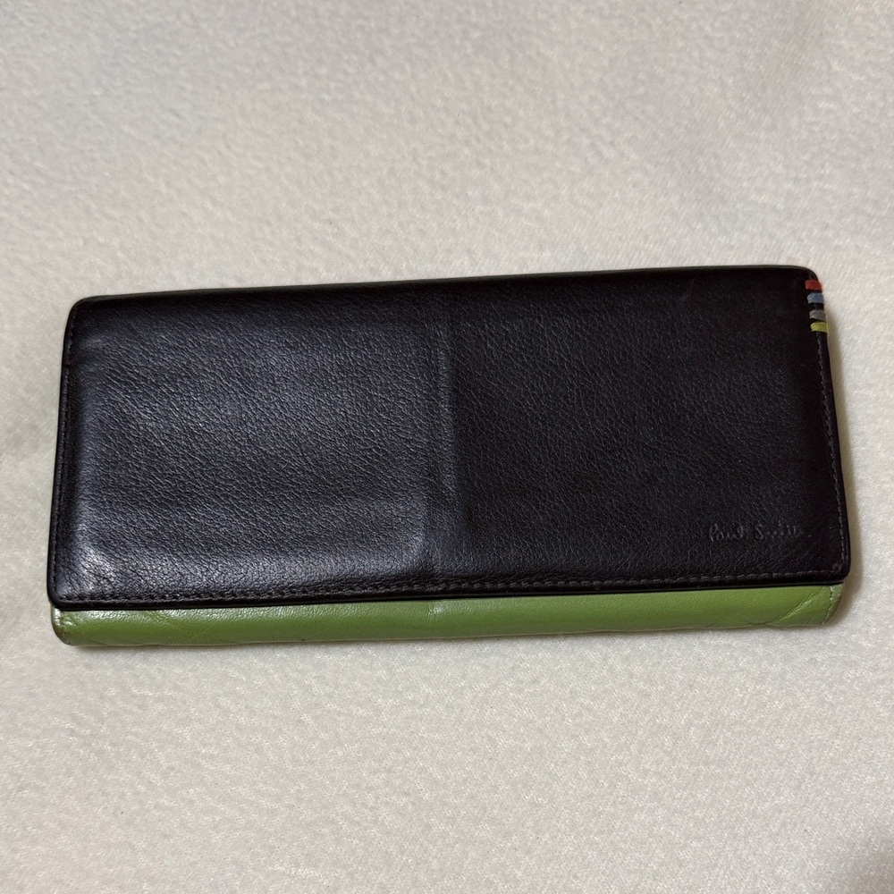 Paul Smith Black Leather Long Wallet with Green Trim